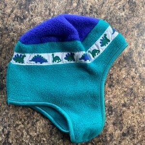 Vintage 80s/90s Kids Dinosaur Fleece Hat Color Block Green Black Velcro Lot